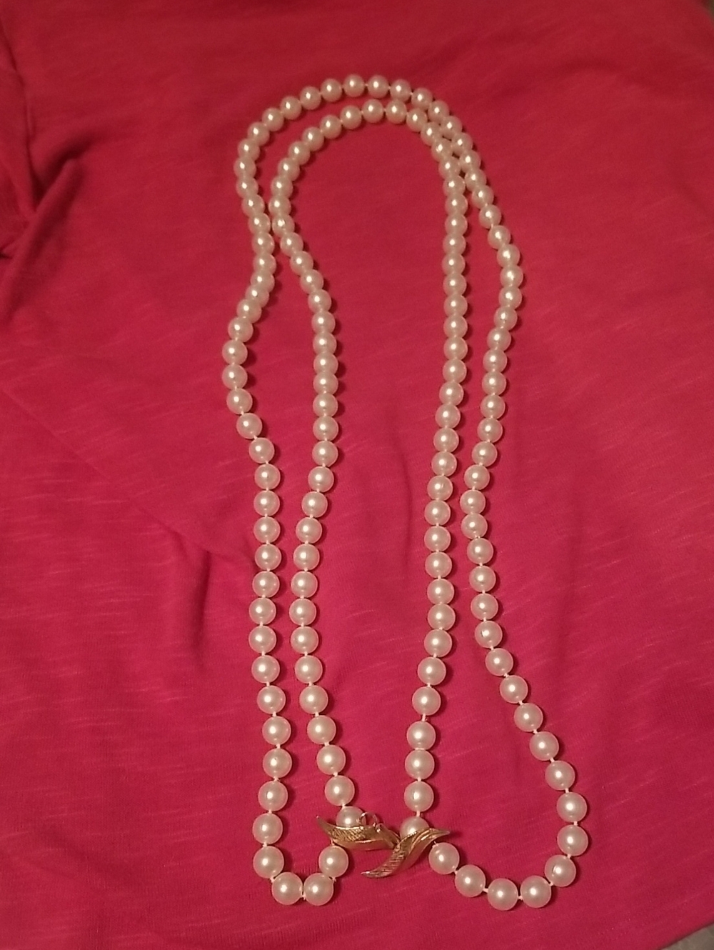 Vintage Classic Extra Long White Pearl Necklace with Gold Clasp